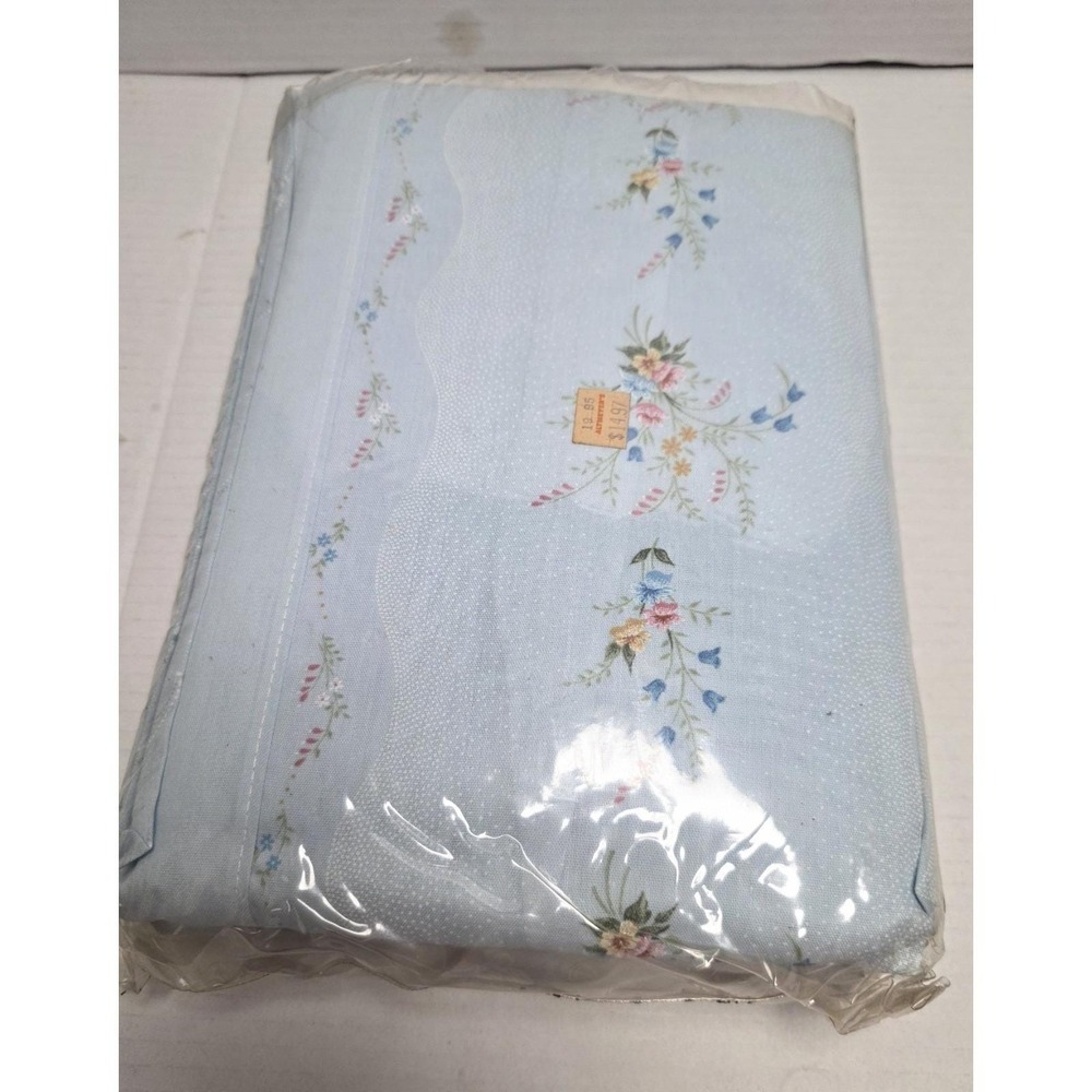 Vintage Macolvi Primavera Full Sheet Set NOS Blue Floral No-Iron 4 Pc Bedding